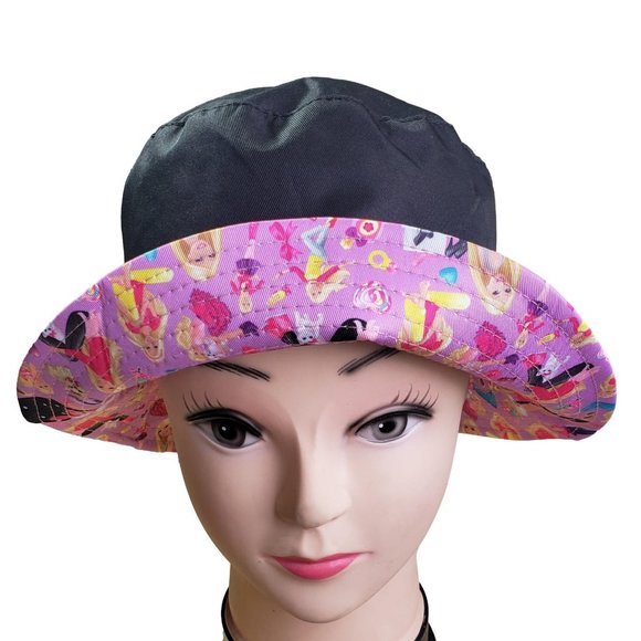 Bucket Reversible Hat Barbie Logo Pattern / Black Cap Hat - Picture 3 of 4
